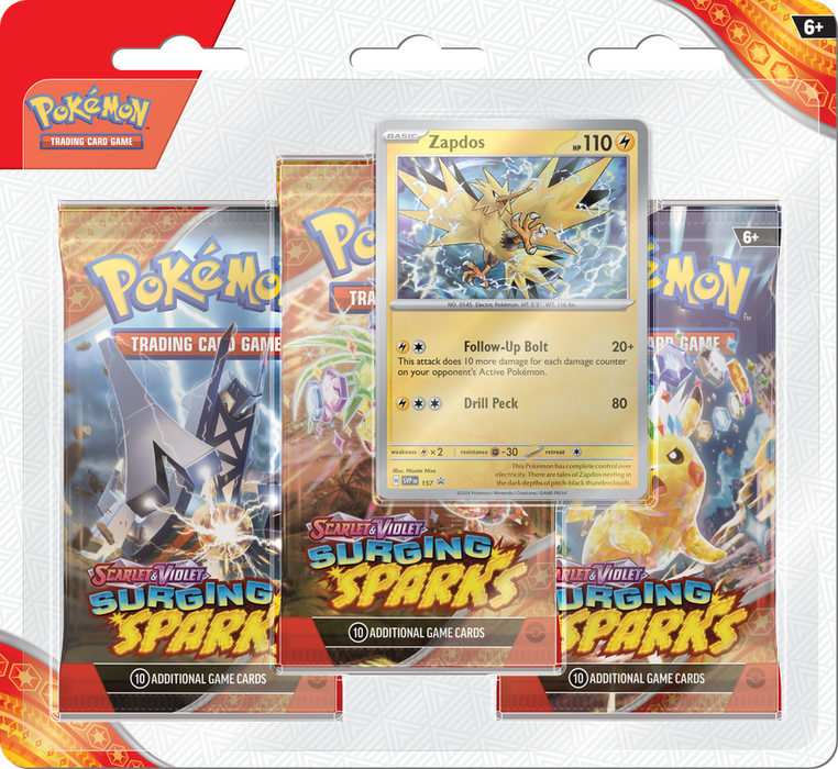 Pokemon SV8 Surging Sparks 3PK Blister Zapdos (2024-11-04)