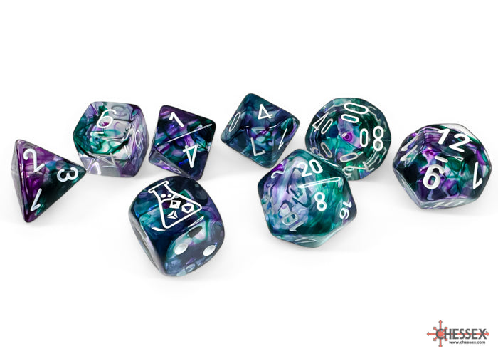 NEBULA 7-DIE SET POLYHEDRAL FLUORITE/WHITE (WITH BONUS DIE)