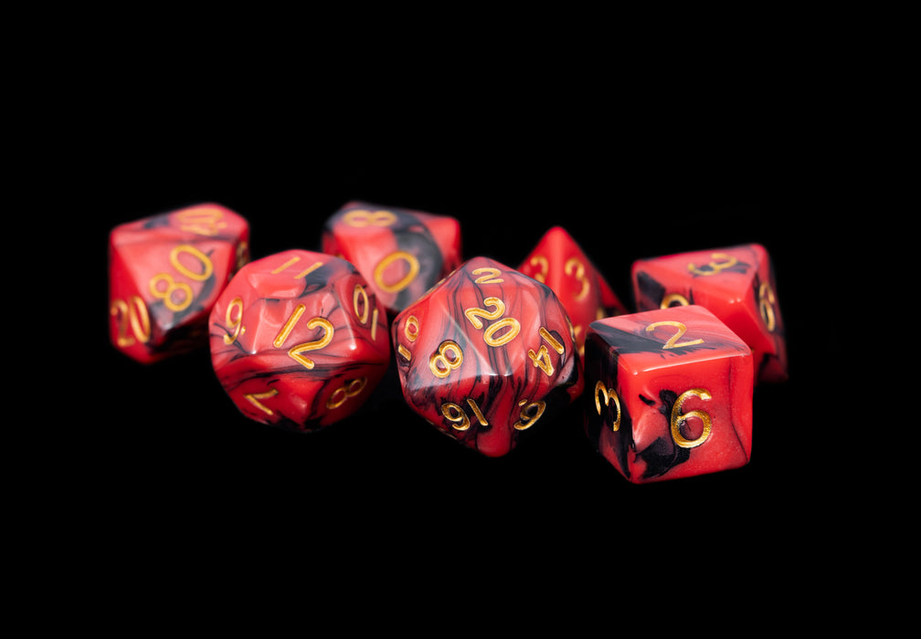 Acrylic 7 Dice Set Red/Black W/Gold 16MM