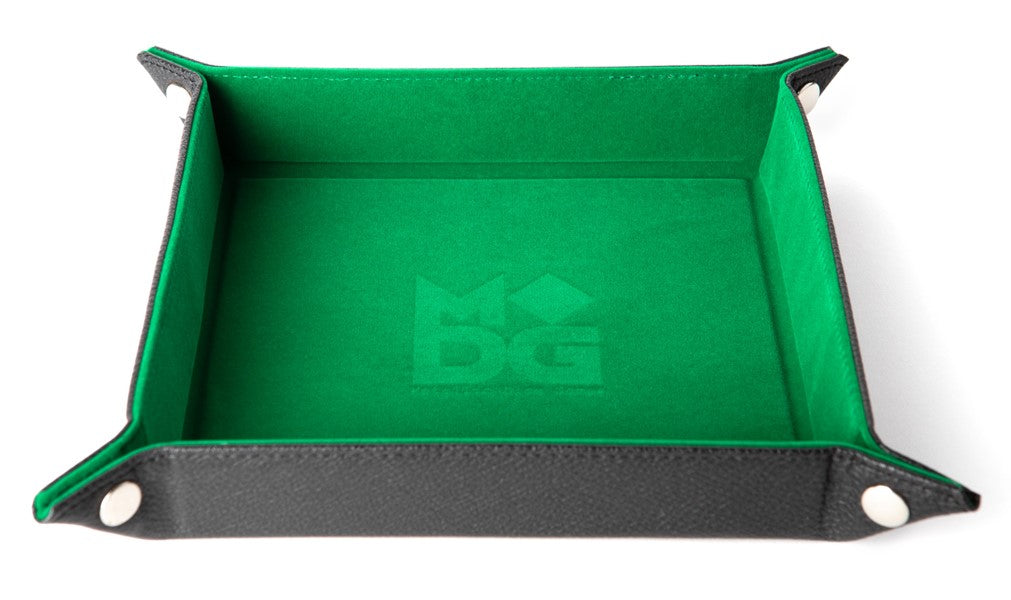 FOLD UP DICE VELVET TRAY W/ PU LEATHER GREEN