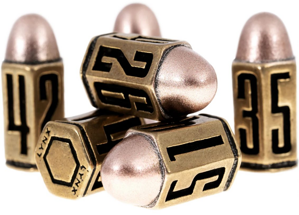 Six bullet dice set brass metal