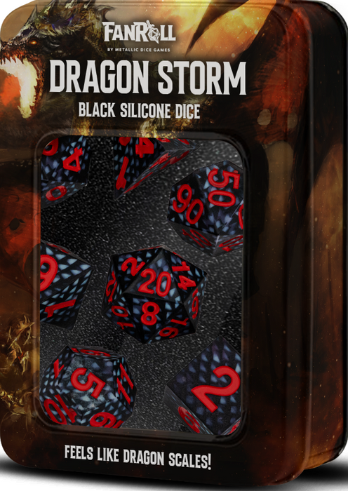 SILICONE 7 DICE SET DRAGON STORM BLACK SCALES