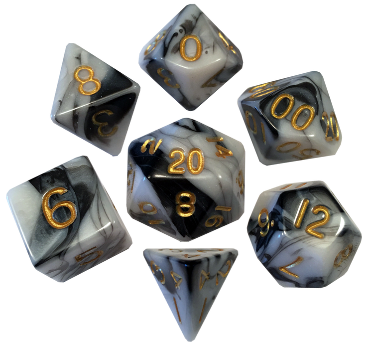 Acrylic Dice Set Marble W/Gold 16MM