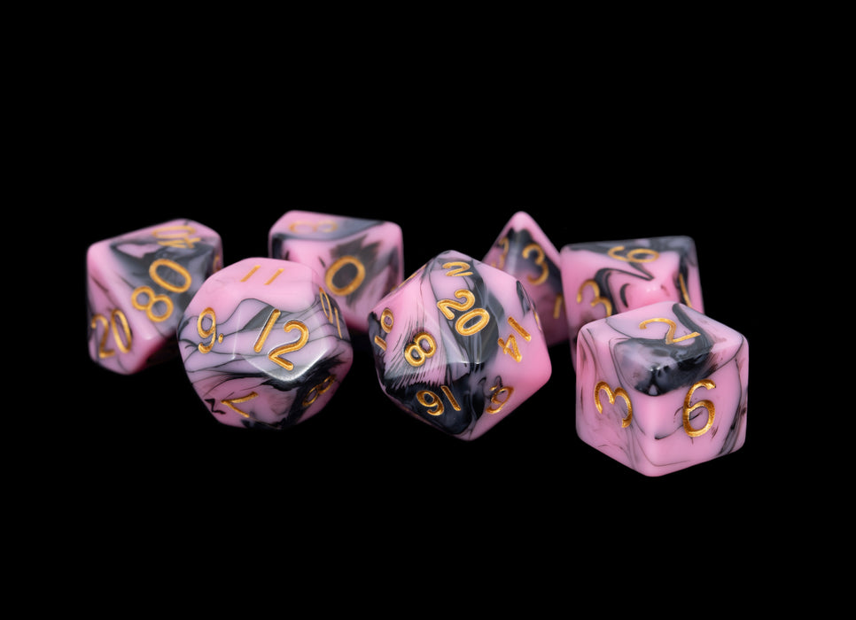 Acrylic Dice Set Pink/Black W/Gold 16MM