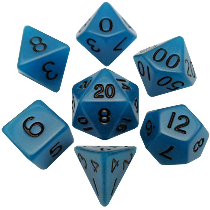 Acrylic 7 Dice Set Glow Blue 16MM