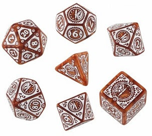 STEAMPUNK CLOCK WORK DICE SET: CARAMEL/WHITE