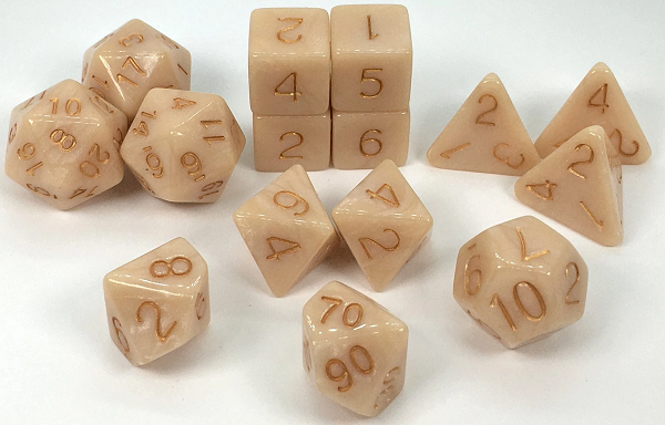 SET OF 15 DICE: MARBLE LATTE W/WHITE