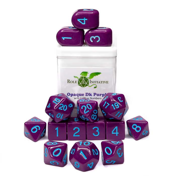 SET OF 15 DICE: OPAQUE DK PRPL/LT BLUE NMBR ARCHD4